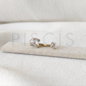 Piercing ombligo dorado, doble strass corazón.