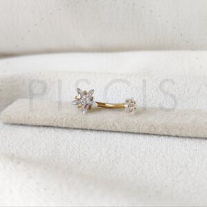 Piercing ombligo dorado, doble strass estrella.