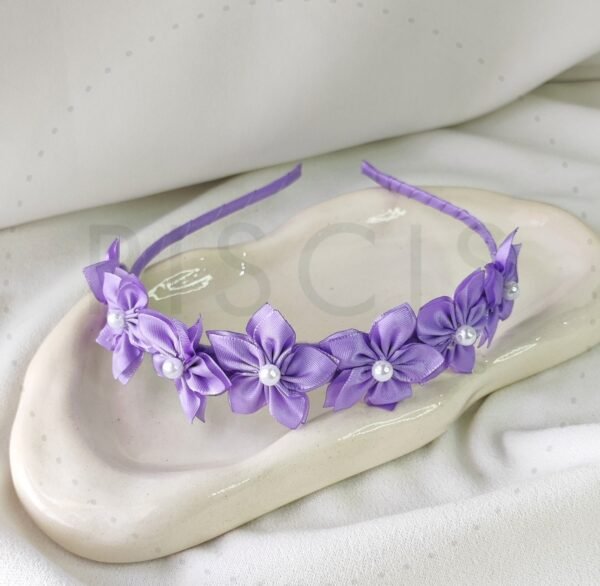Vinchas flores con perlas, violeta.