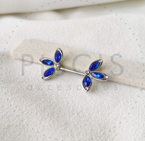 Piercing pezonera, triple strass azul