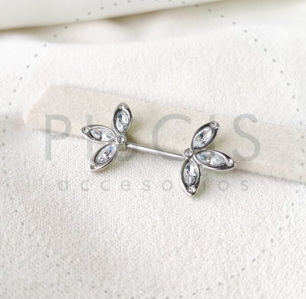 Piercing pezonera, triple strass blanco