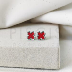Aros Van Cleef rojos, plateados.