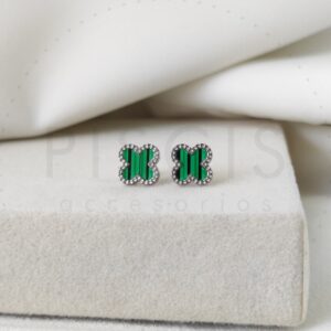 Aros Van Cleef verdes, plateados.