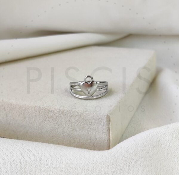 Anillo padlock regulable, plateado.