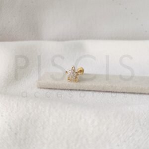 Piercing labret Flor con strass, dorado.
