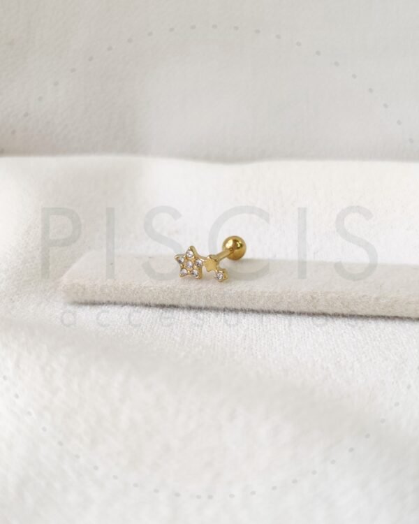 Helix triple estrella con strass, dorado.