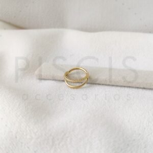 Piercing septum/helix doble, labrado y liso, dorado.