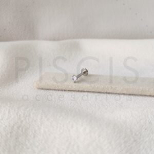 Piercing labret strass engarzado, plateado.
