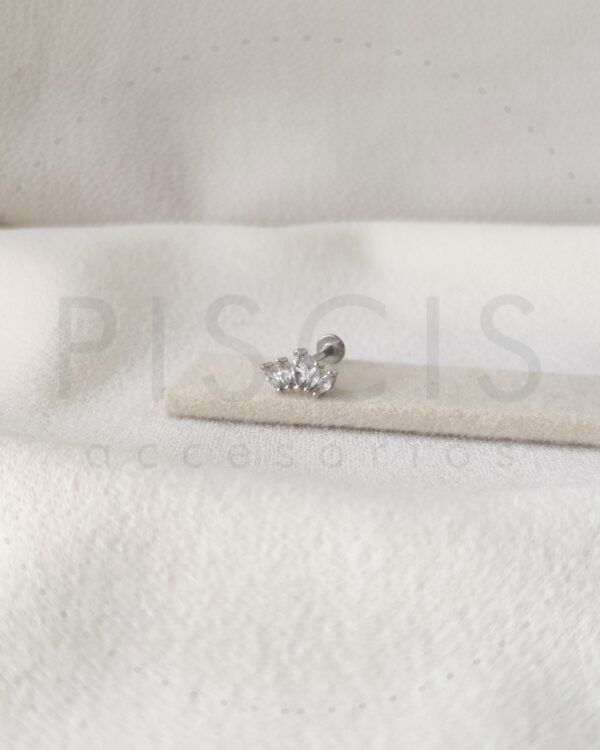 Piercing labret Corona 5 strass, plateado.