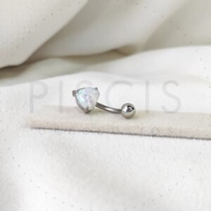 Piercing ombligo corazón ópalo, blanco.