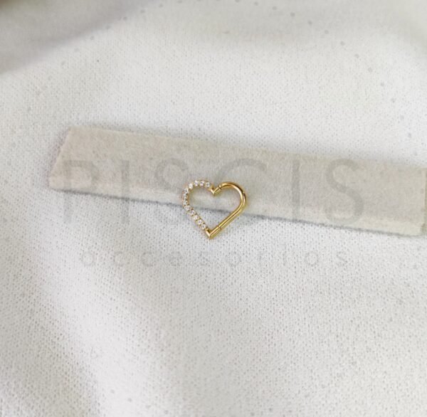 Piercing clicker corazón con strass, dorado.