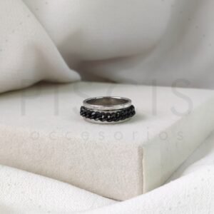 Anillo antiestres liso, negro y plateado.
