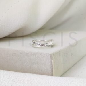Anillo Cruzado strass, blanco.