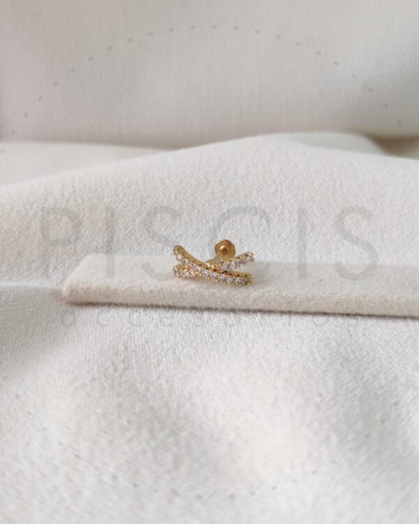 Piercing Labret doble curvo con strass, dorado.