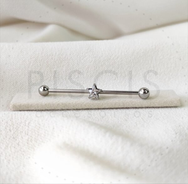 Piercing barra strass estrella, plateada.