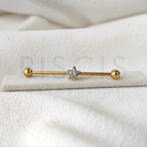 Piercing barra strass estrella, dorada.