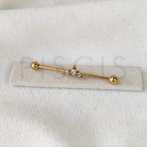 Piercing barra strass + bolitas, dorada.