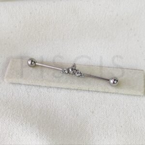 Piercing barra strass + bolitas, plateada.