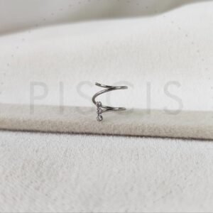 Piercing sin fin doble rulito 3 strass, plateado.
