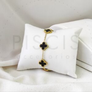Pulsera Alhambra negra, dorada.