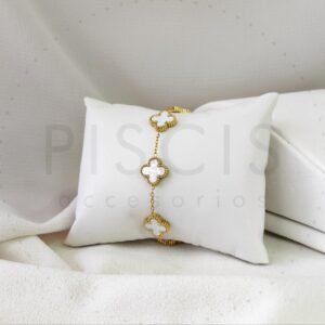 Pulsera Alhambra blanca, dorada.