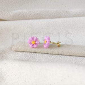 Aros Margaritas lilas, dorados.