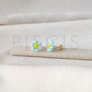 Aros Margaritas celestes, dorados.