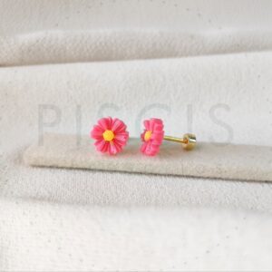 Aros Margaritas rosas, dorados.