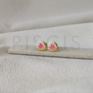 Aros Cori sparkles rosas con blanco, dorados.