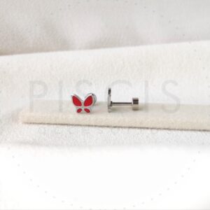 Aros Maripositas rojas, plateadas.