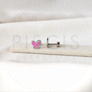 Aros Maripositas rosas, plateadas.