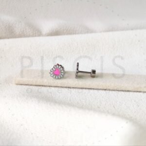 Aros Cori sparkles rosas con blanco, plateados.