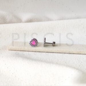 Aros Cori sparkles rosas con violeta, plateados.