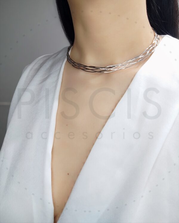 Collar/Choker Trama, plateado. - Imagen 2