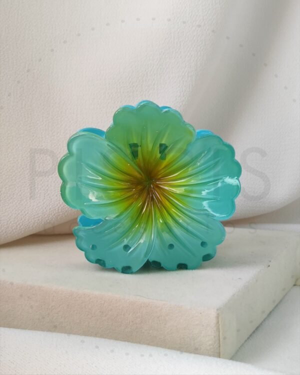 Gancho Hibiscus mod. 2, turquesa c/ amarillo.