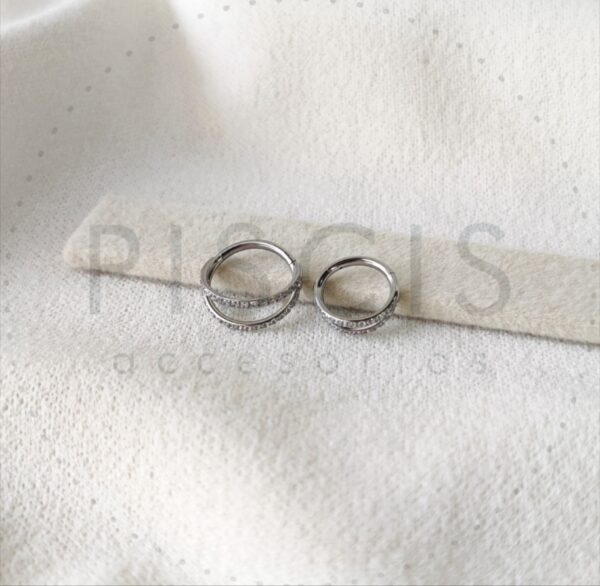 Piercing clicker con strass doble, plateado. - Imagen 2