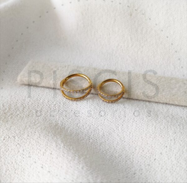 Piercing clicker con strass doble, dorado. - Imagen 2