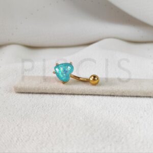 Piercing ombligo corazón ópalo turquesa, dorado.