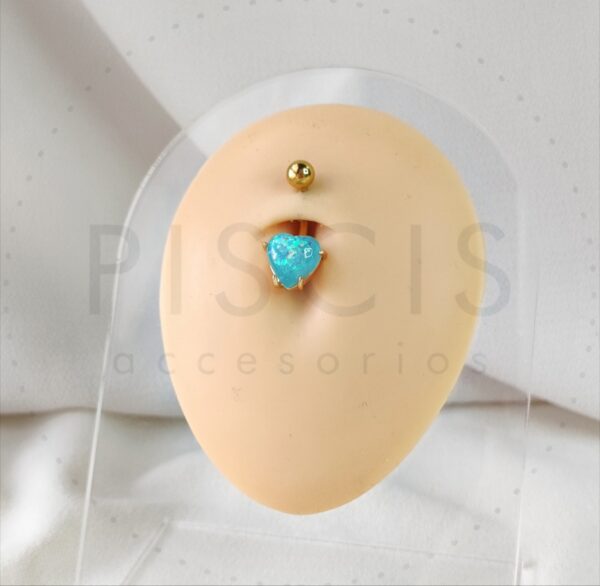 Piercing ombligo corazón ópalo turquesa, dorado. - Imagen 2