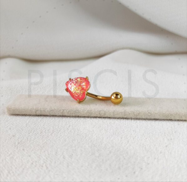 Piercing ombligo corazón ópalo fucsia, dorado.