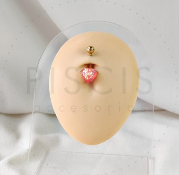 Piercing ombligo corazón ópalo fucsia, dorado. - Imagen 2