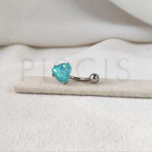 Piercing ombligo corazón ópalo turquesa, plateado.