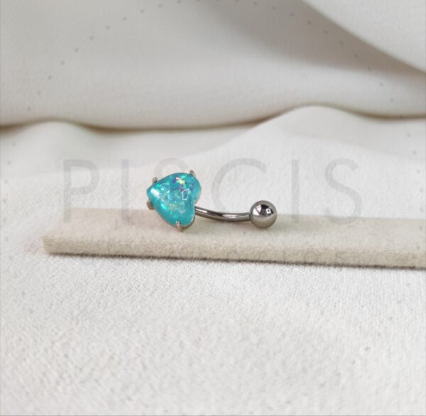 Piercing ombligo corazón ópalo turquesa, plateado.