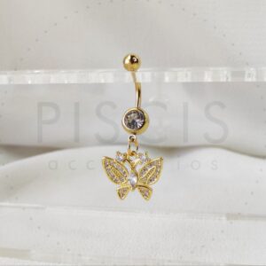 Piercing ombligo colgante mariposa, dorado.