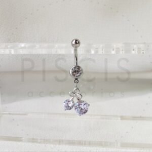 Piercing ombligo colgante cereza, plateado.