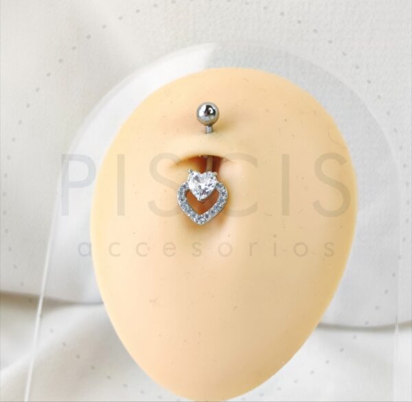Piercing ombligo corazón doble, plateado. - Imagen 2