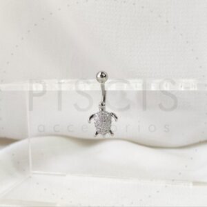 Piercing ombligo tortuga, plateado.