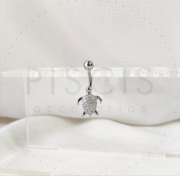 Piercing ombligo tortuga, plateado.
