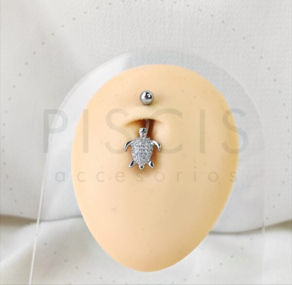 Piercing ombligo tortuga, plateado. - Imagen 2