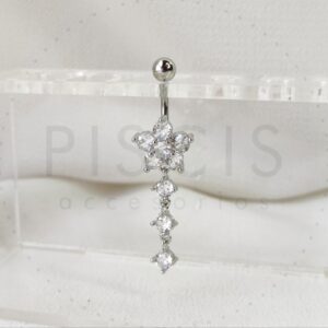 Piercing ombligo colgante flor, mod 1. plateado.